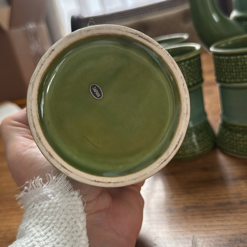 Vintage MCM Green Ceramic Coffee Set | Carafe 16 1/2 tall by 8 1/2 wide - Picture 10 of 17